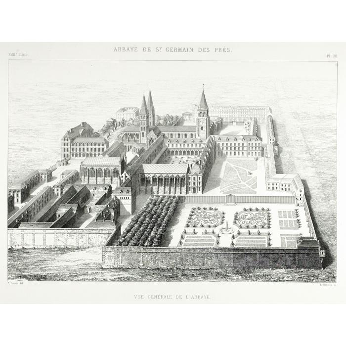 The Abbey of Saint-Germain des Pré. General view of the abbey - Une estampe d’après Albert Alexandre Lenoir