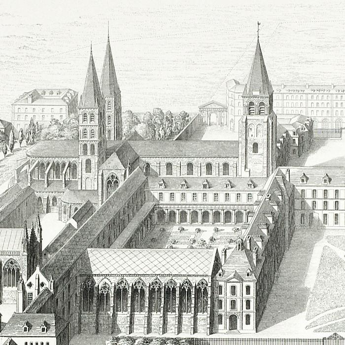 The Abbey of Saint-Germain des Pré. General view of the abbey - Une estampe d’après Albert Alexandre Lenoir