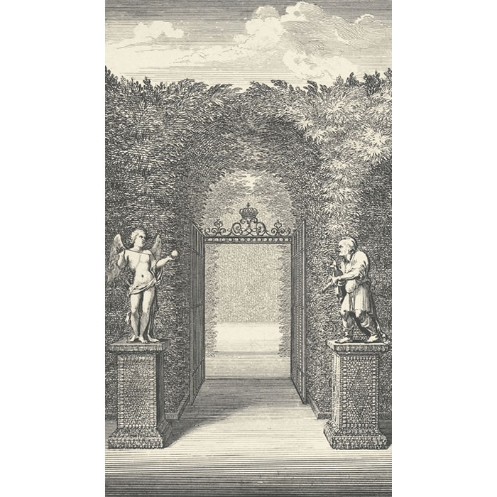 Statues d’Esope et l’Amour, entrée du Labyrinthe - Une estampe d’après Sébastien  Leclerc