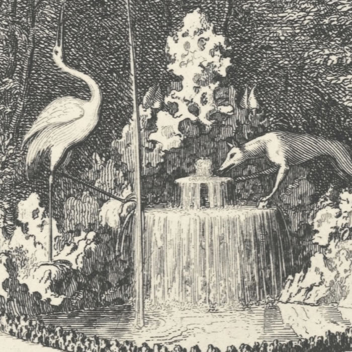 Le Renard et la Grue - Une estampe d’après Sébastien  Leclerc