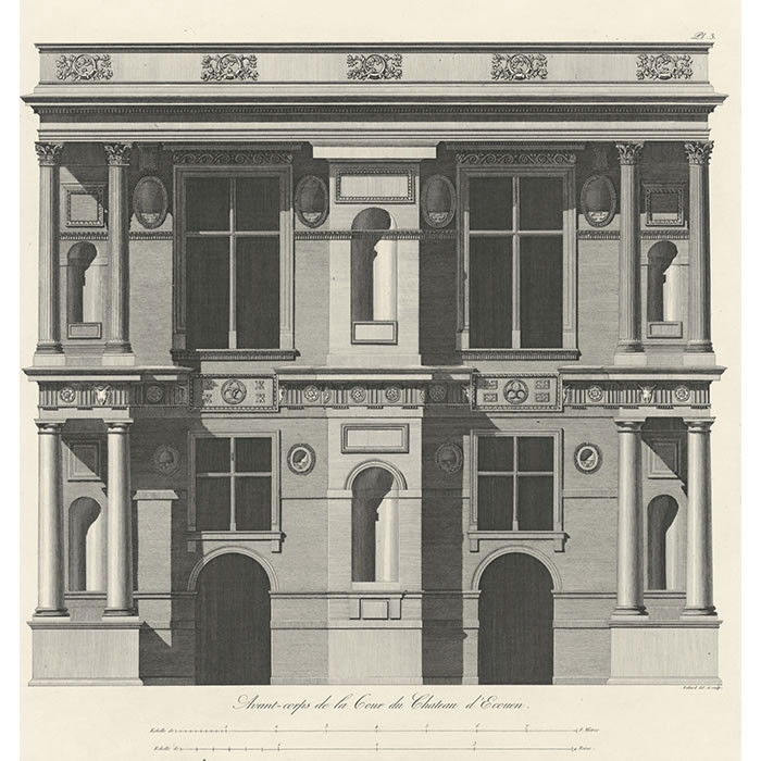 Forecourt of the courtyard of the Château d’Ecouen - Une estampe d’après Louis-Pierre Baltard