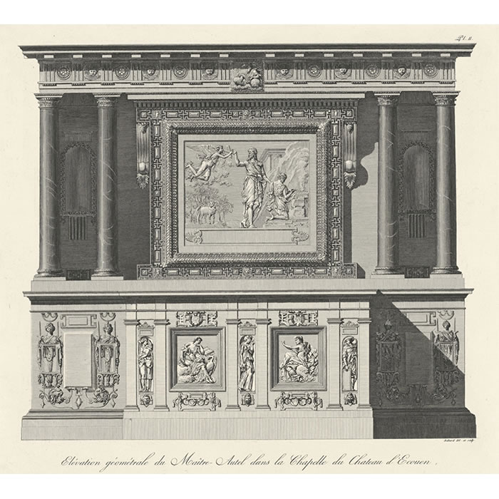 Geometric elevation of the high altar in the chapel at the Château d’Ecouen - Une estampe d’après Louis-Pierre Baltard