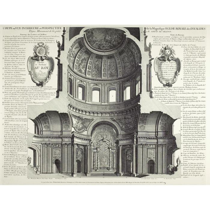 Coupe ou vue intérieure et perspective de l’Hôtel royal des Invalides - Une estampe d’après Jules Hardouin-Mansart