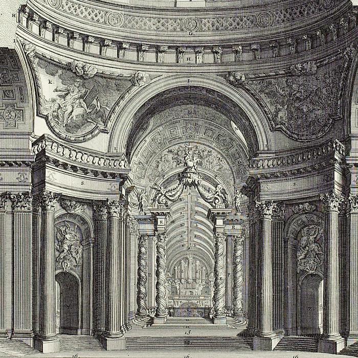 Coupe ou vue intérieure et perspective de l’Hôtel royal des Invalides - Une estampe d’après Jules Hardouin-Mansart