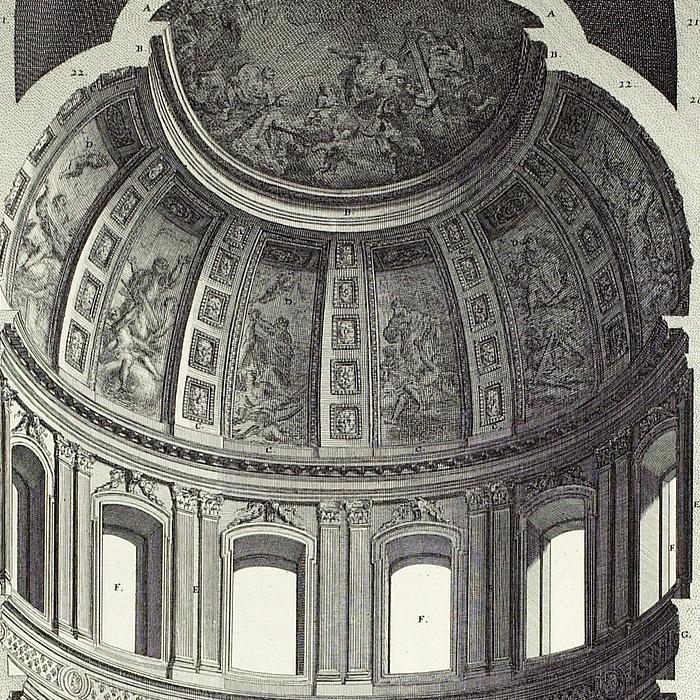 Coupe ou vue intérieure et perspective de l’Hôtel royal des Invalides - Une estampe d’après Jules Hardouin-Mansart