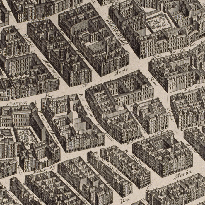 Les Halles and the Hôtel de Ville (Town Hall) (Turgot map) - Une estampe d’après Louis Bretez