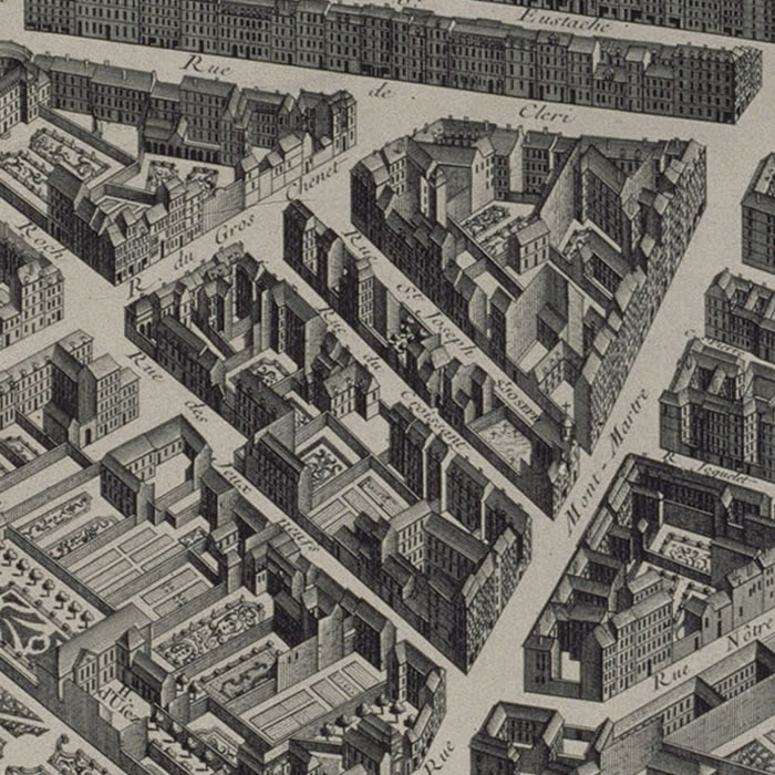 Nouvelle-France and place des Victoires (Turgot map) - Une estampe d’après Louis Bretez