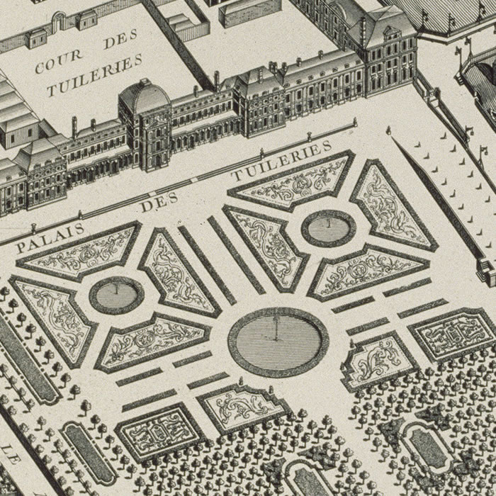 Palais-Royal, Louvre and Tuileries (Turgot map) - Une estampe d’après Louis Bretez