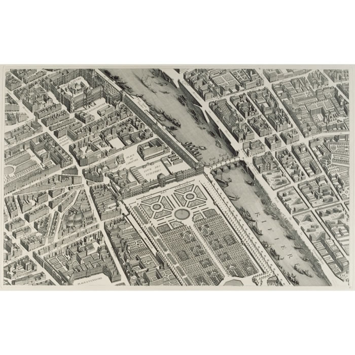 Palais-Royal, Louvre and Tuileries (Turgot map) - Une estampe d’après Louis Bretez