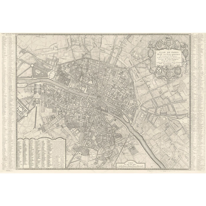 Map of Paris divided into sixteen districts in execution of the Order of the Office of the City of 24 February 1744 - Une estampe d’après Jean de Lagrive