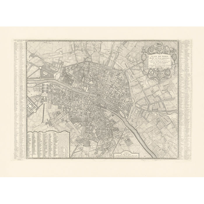 Map of Paris divided into sixteen districts in execution of the Order of the Office of the City of 24 February 1744 - Une estampe d’après Jean de Lagrive