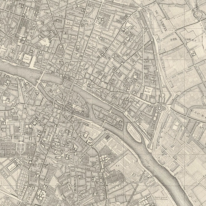 Map of Paris divided into sixteen districts in execution of the Order of the Office of the City of 24 February 1744 - Une estampe d’après Jean de Lagrive