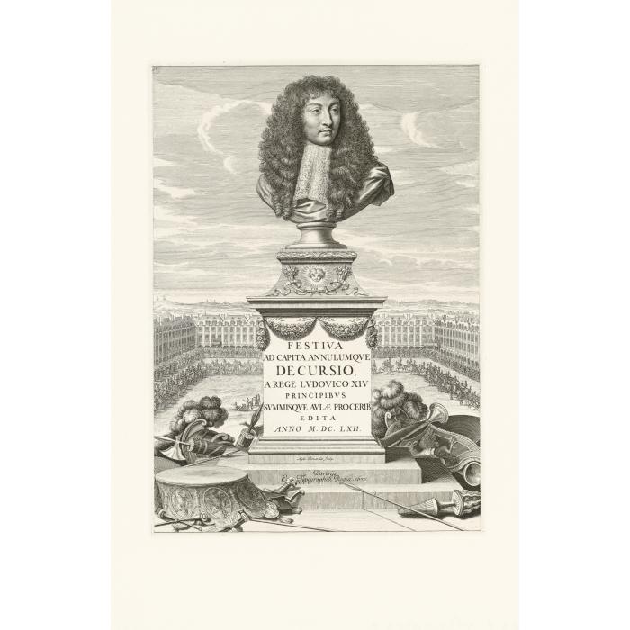 Buste de Louis XIV sur un piédestal  dressé place Royale - Une estampe d’après Israël Silvestre