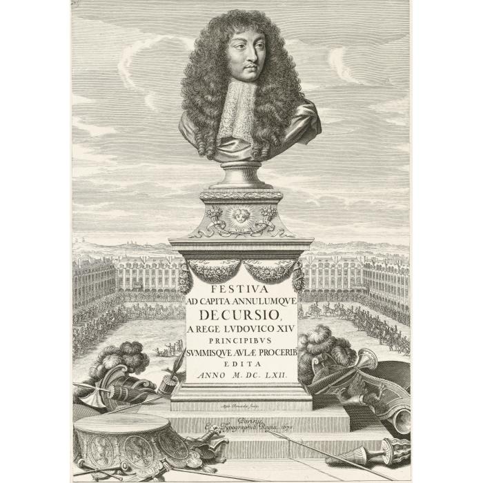 Buste de Louis XIV sur un piédestal  dressé place Royale - Une estampe d’après Israël Silvestre