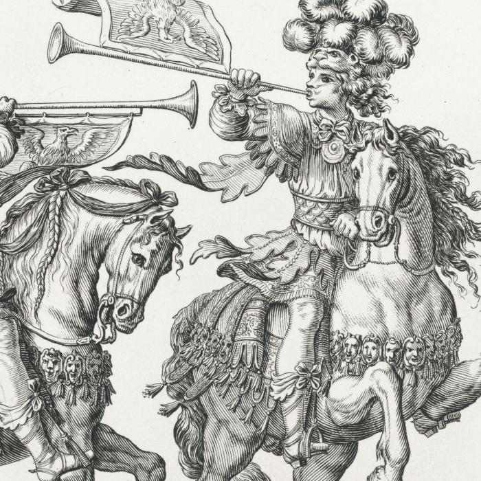 Première quadrille : trompettes des Romains - Une estampe d’après François Chauveau