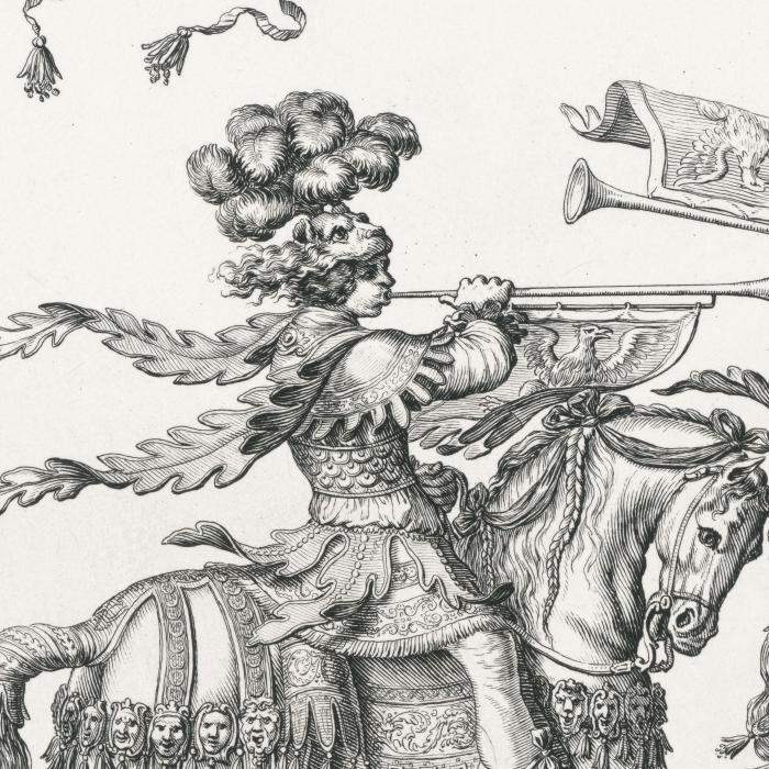 Première quadrille : trompettes des Romains - Une estampe d’après François Chauveau