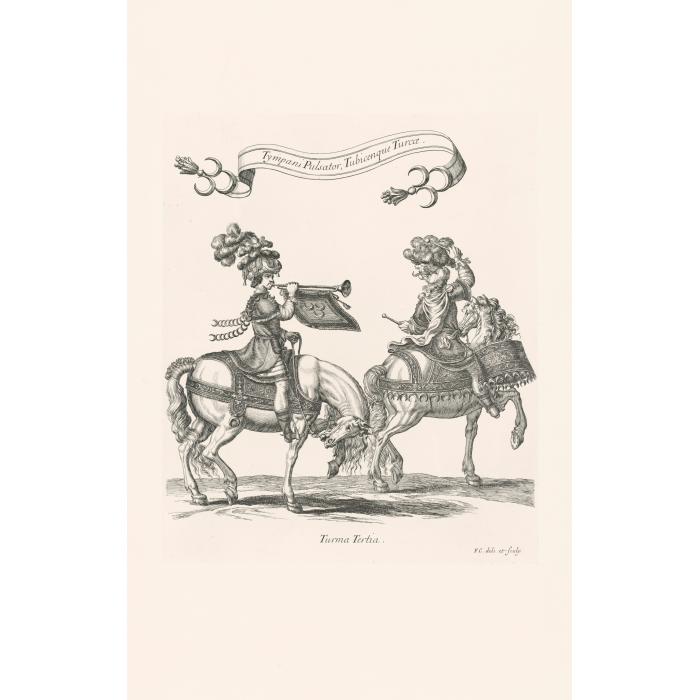 Troisième quadrille : timbalier et trompette turcs - Une estampe d’après François Chauveau