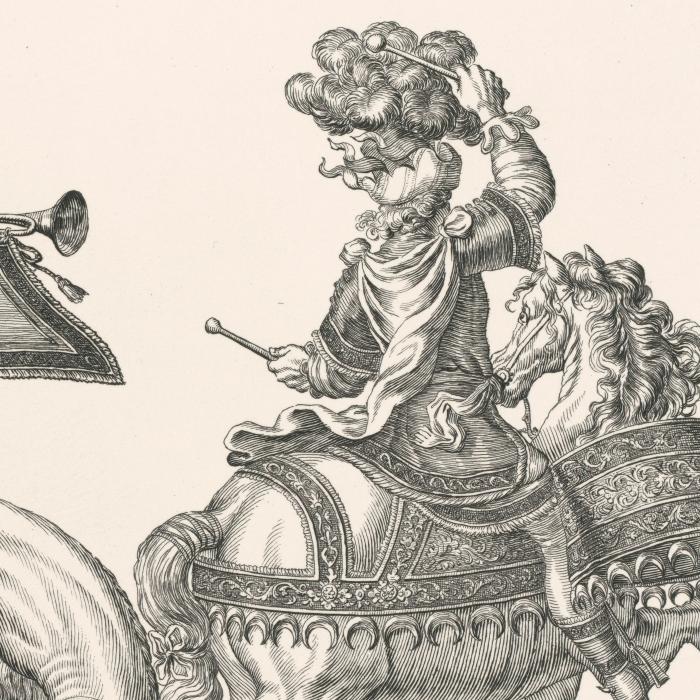 Troisième quadrille : timbalier et trompette turcs - Une estampe d’après François Chauveau