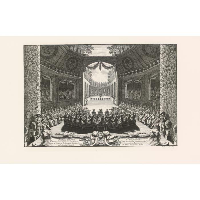 Second day. Music concert under a foliage in the form of a salon, in the Trianon garden - Une estampe d’après François Chauveau