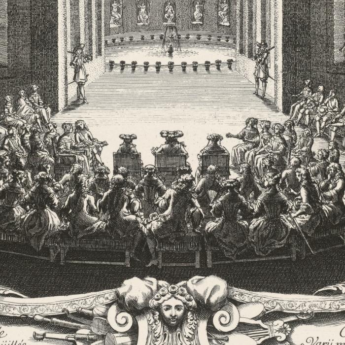 Second day. Music concert under a foliage in the form of a salon, in the Trianon garden - Une estampe d’après François Chauveau