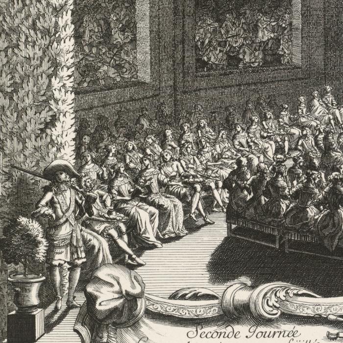 Second day. Music concert under a foliage in the form of a salon, in the Trianon garden - Une estampe d’après François Chauveau