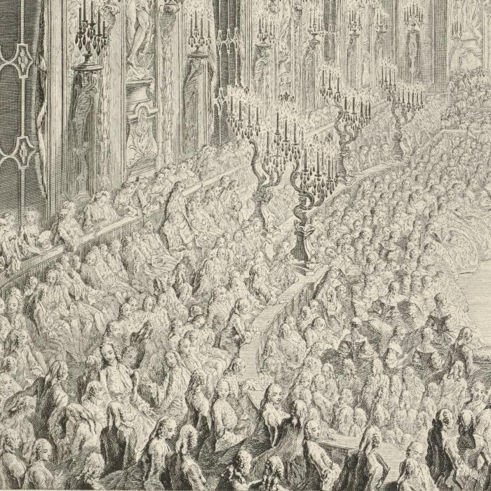Décoration du bal donné pour le mariage du dauphin par le roi le 24 février 1745 - Une estampe d’après Charles-Nicolas Cochin le Fils