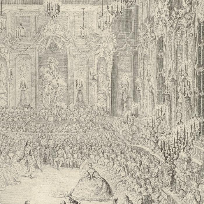 Décoration du bal donné pour le mariage du dauphin par le roi le 24 février 1745 - Une estampe d’après Charles-Nicolas Cochin le Fils