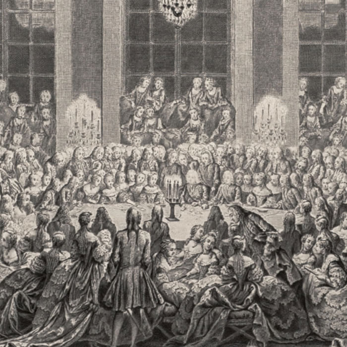 Le jeu du roi et de la reine dans la grande galerie du château de Versailles - Une estampe d’après Charles-Nicolas Cochin le Fils