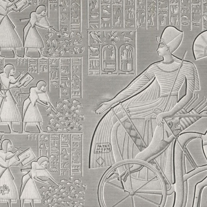 Thèbes. Medinet-Habou. Bas-relief colorié sculpté dans la galerie sud du péristyle du palais - Une estampe d’après Henri-Joseph Redouté