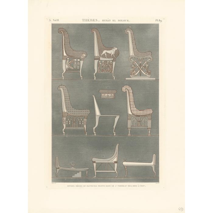 Byban El-Molouk. Various painted seats and armchairs in the fifth tomb of the kings in the east