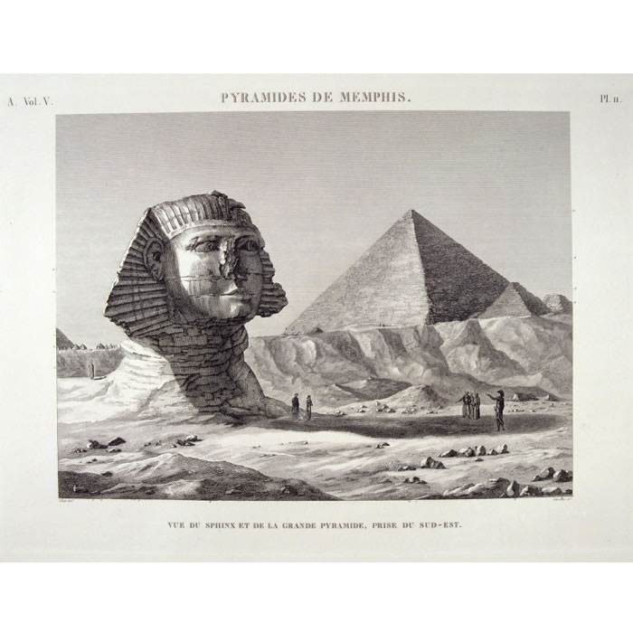 Vue du sphinx et de la grande pyramide, prise du sud-est - Une estampe d’après Nicolas-Jacques Conté