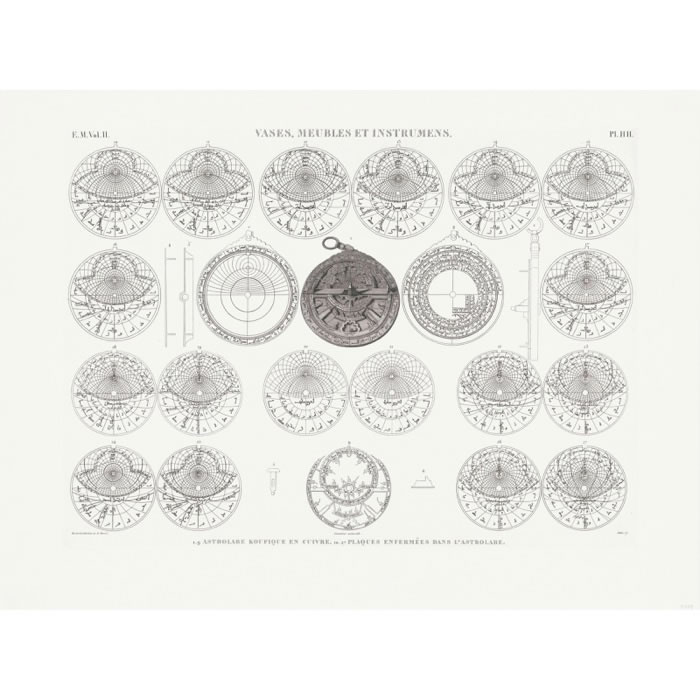 Copper Kufic astrolabe. Plates inside the astrolabe