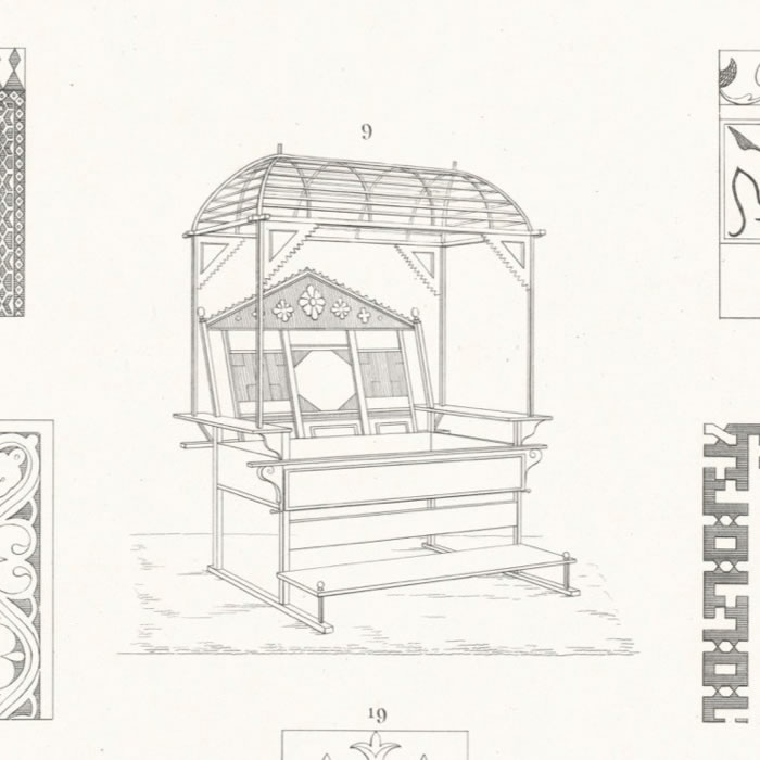 Détails de boiseries et d’ornements divers employés dans l’intérieur des appartements. Toilette. Mosaïque. Ornements des tombeaux