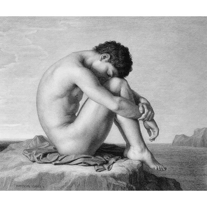 Jeune homme assis au bord de la mer - Une estampe d’après Hippolyte Flandrin