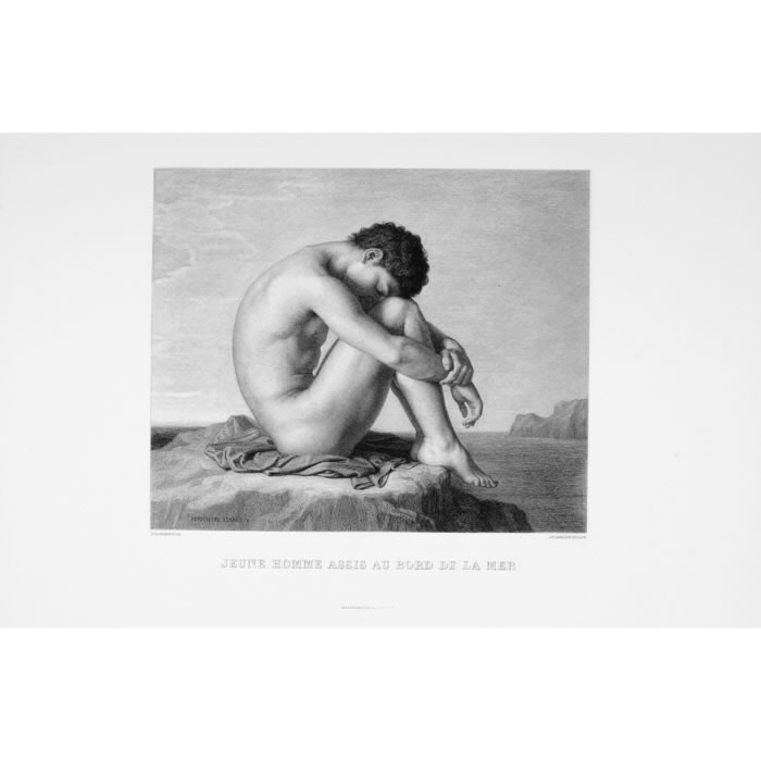 Jeune homme assis au bord de la mer - Une estampe d’après Hippolyte Flandrin