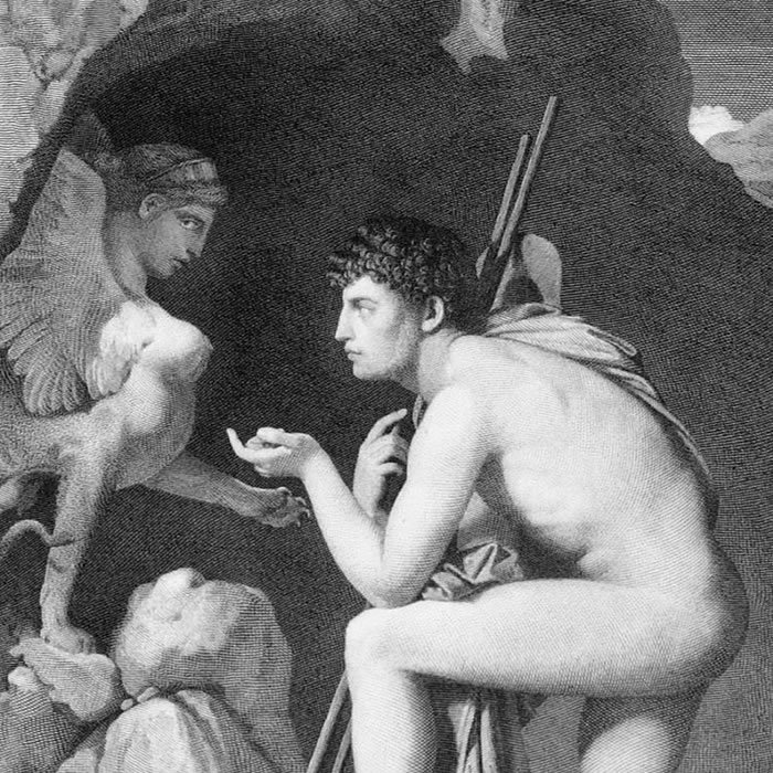 Œdipe explique l’énigme du sphinx - Une estampe d’après Jean Auguste Dominique Ingres