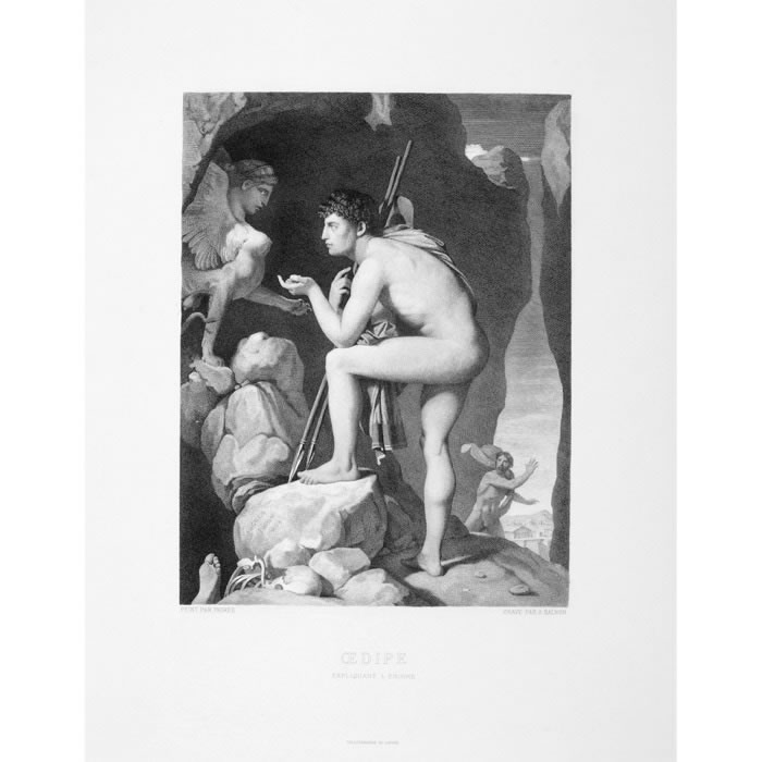Œdipe explique l’énigme du sphinx - Une estampe d’après Jean Auguste Dominique Ingres