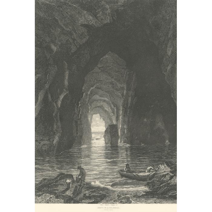Grotte de la Mer sauvage à Belle-Isle - Une estampe d’après Louis Leroy