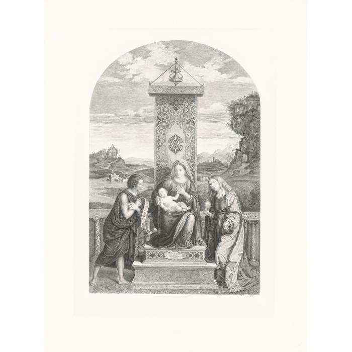Vierge à l’enfant entourée de saint Jean-Baptiste et Marie-Madeleine - Une estampe d’après Giovanni Battista Cima da Conegliano