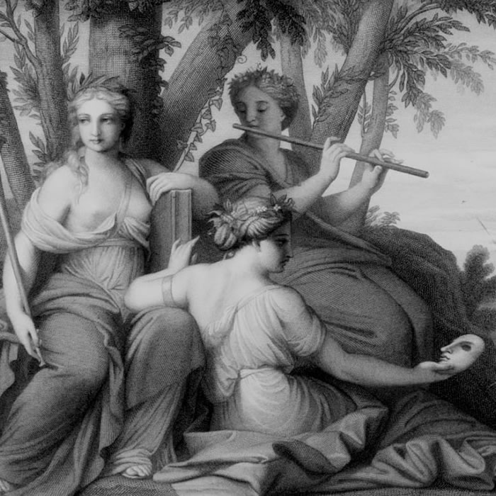 Les muses Clio, Euterpe et Thalie - Une estampe d’après Eustache Le Sueur