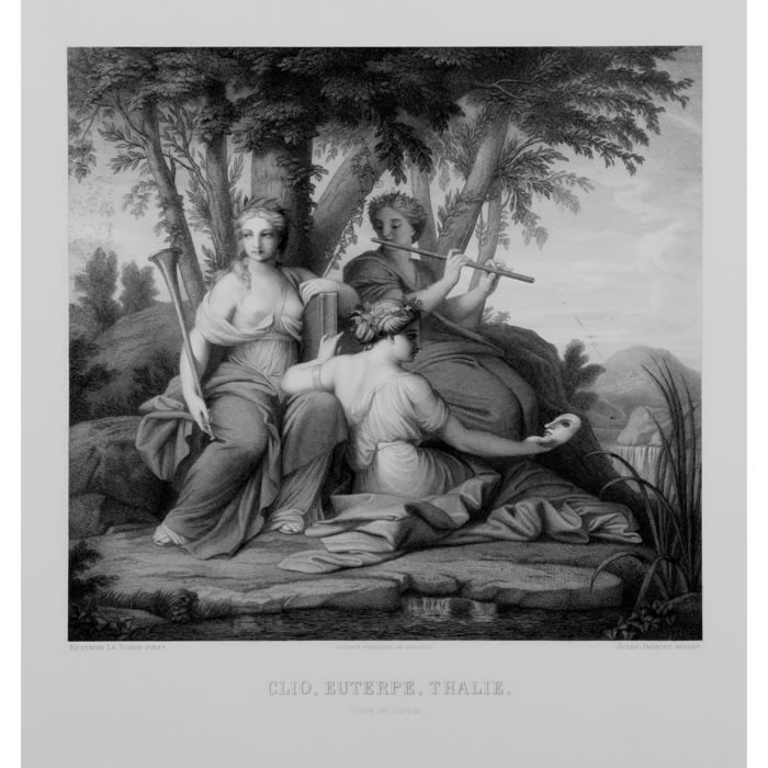 Les muses Clio, Euterpe et Thalie - Une estampe d’après Eustache Le Sueur