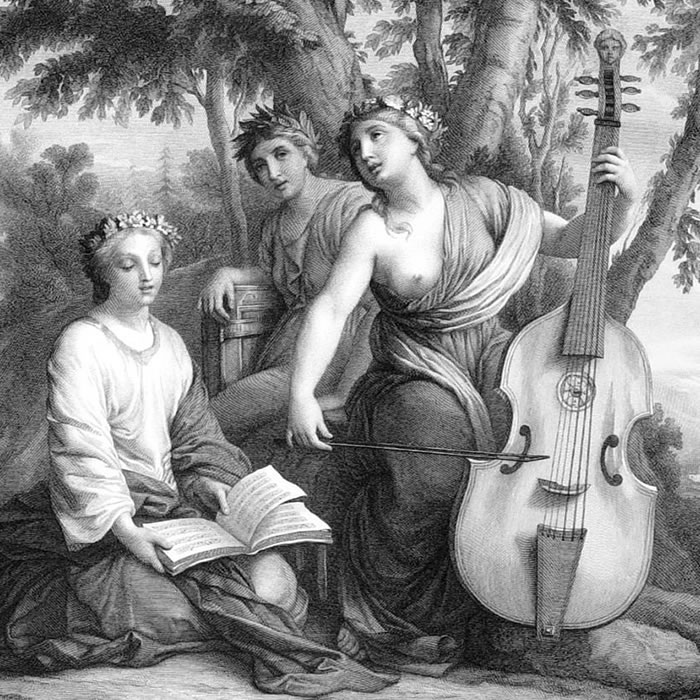The Muses Melpomene, Erato and Polyhymnia - Une estampe d’après Eustache Le Sueur