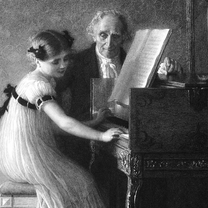 La leçon de clavecin - Une estampe d’après Jules-Alexis Muenier