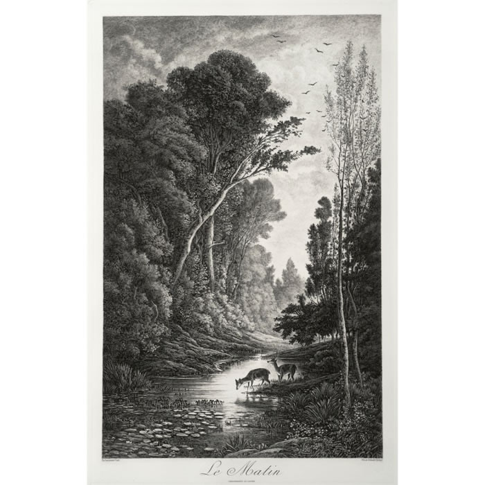 Morning. The deer - Une estampe d’après Charles François Daubigny
