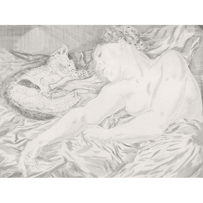 Woman with a Cat - Une estampe d’après Tsugouharu? Foujita