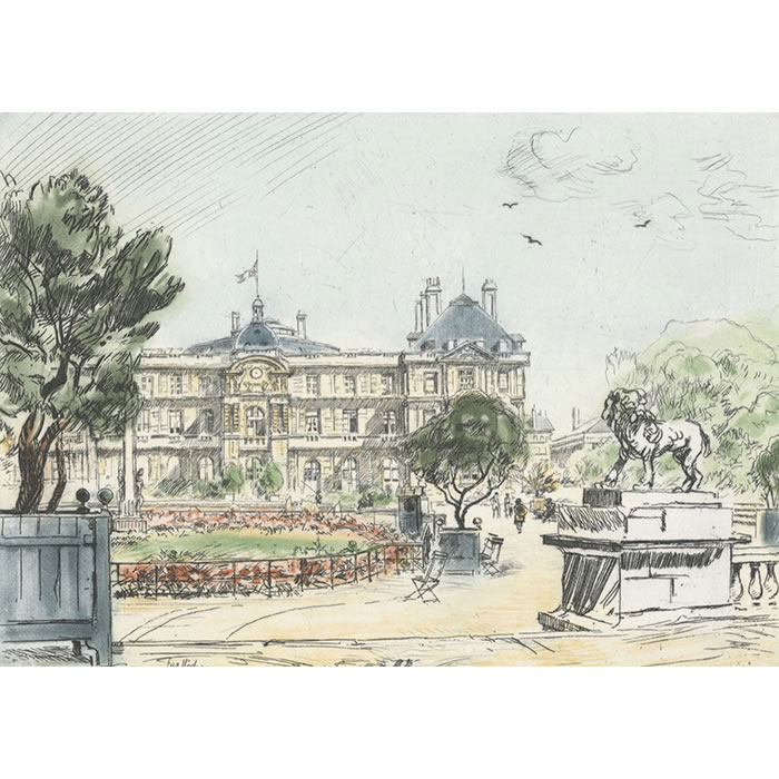 Le jardin du Luxembourg - Une estampe d’après Eugène Véder