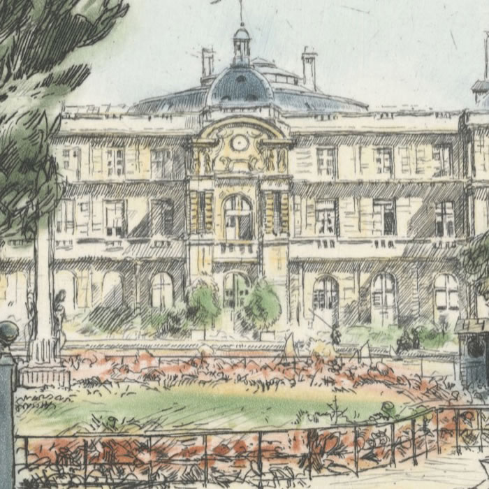 Le jardin du Luxembourg - Une estampe d’après Eugène Véder
