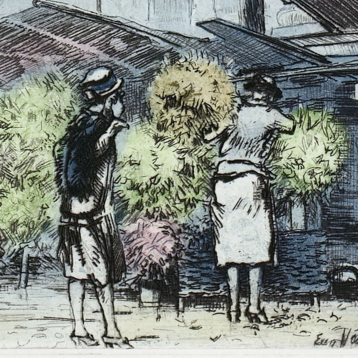 La place de la Madeleine (marché aux fleurs) - Une estampe d’après Eugène Véder