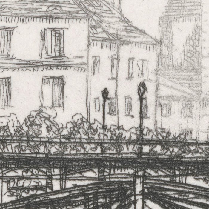 Le pont des Arts et la Cité à Paris - Une estampe d’après Caroline Armington