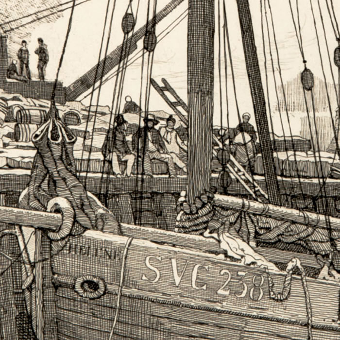 Large boat in Saint-Valery-en-Caux - Une estampe d’après Emile-Frédéric Nicolle